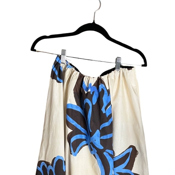 Zara Bold Floral Print A Line Midi Skirt Elastic Waist Cream Blue - Size M NWT - Picture 3 of 13
